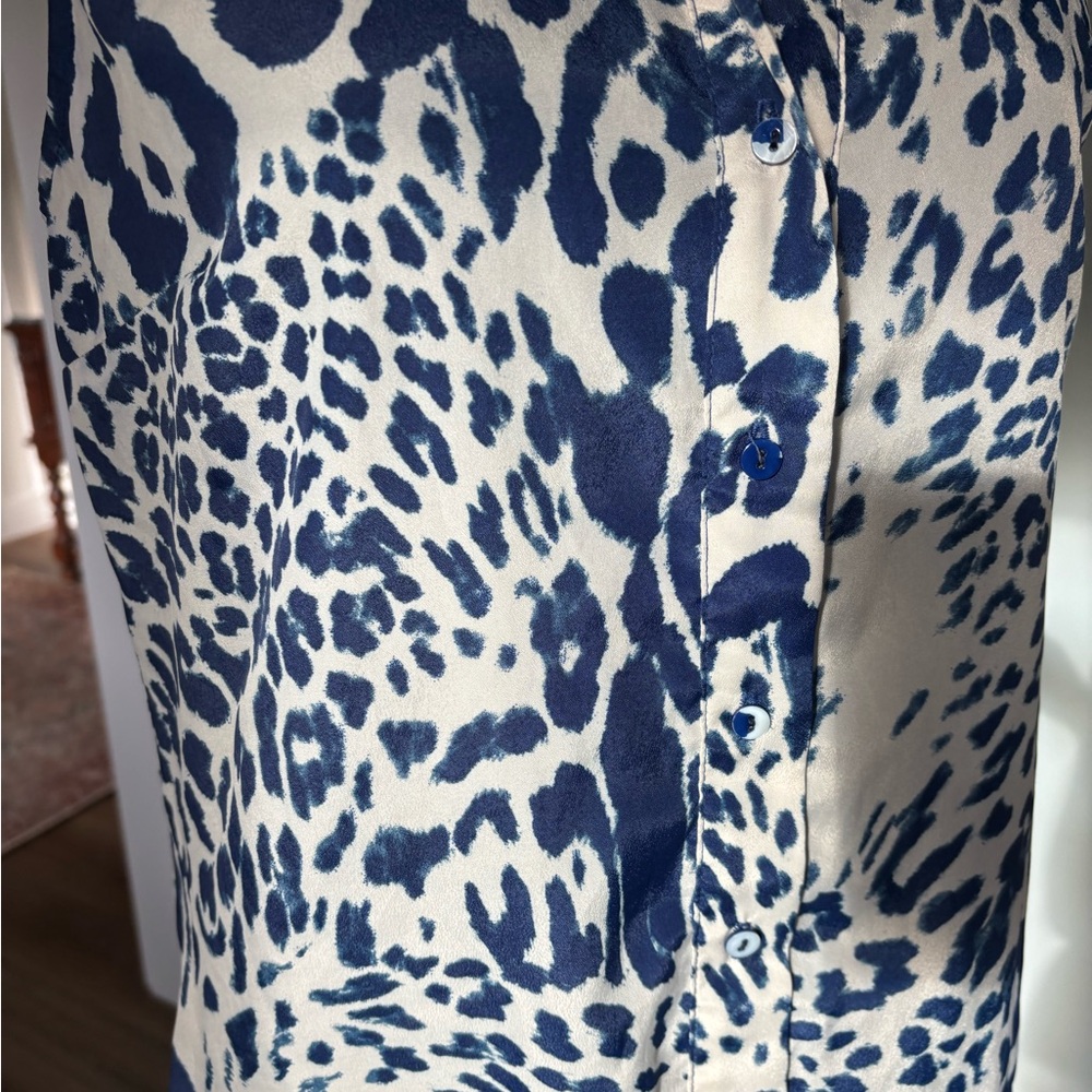 Dennis Basso small blue & white cheetah print tunic top dress swim cover - Picture 2 of 9
